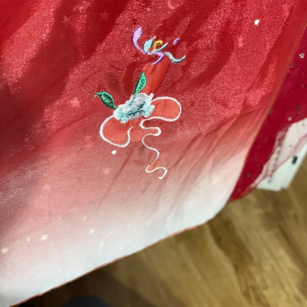 Vintage Embroidered Floral Princess Dress Burgundy Size 12